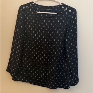 Cynthia Rowley Black Long-Sleeve Anchor Print Blouse
